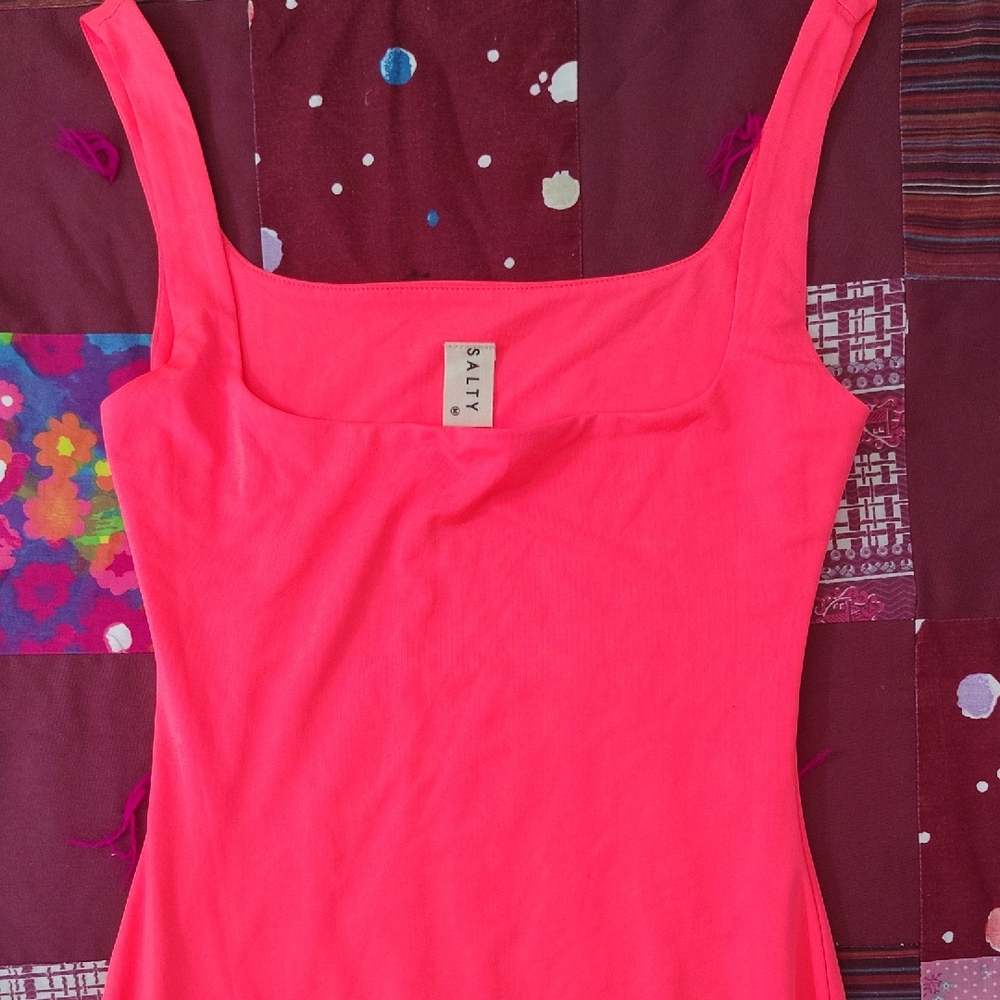 Salty Neon Pink Square-Neck Mini Dress